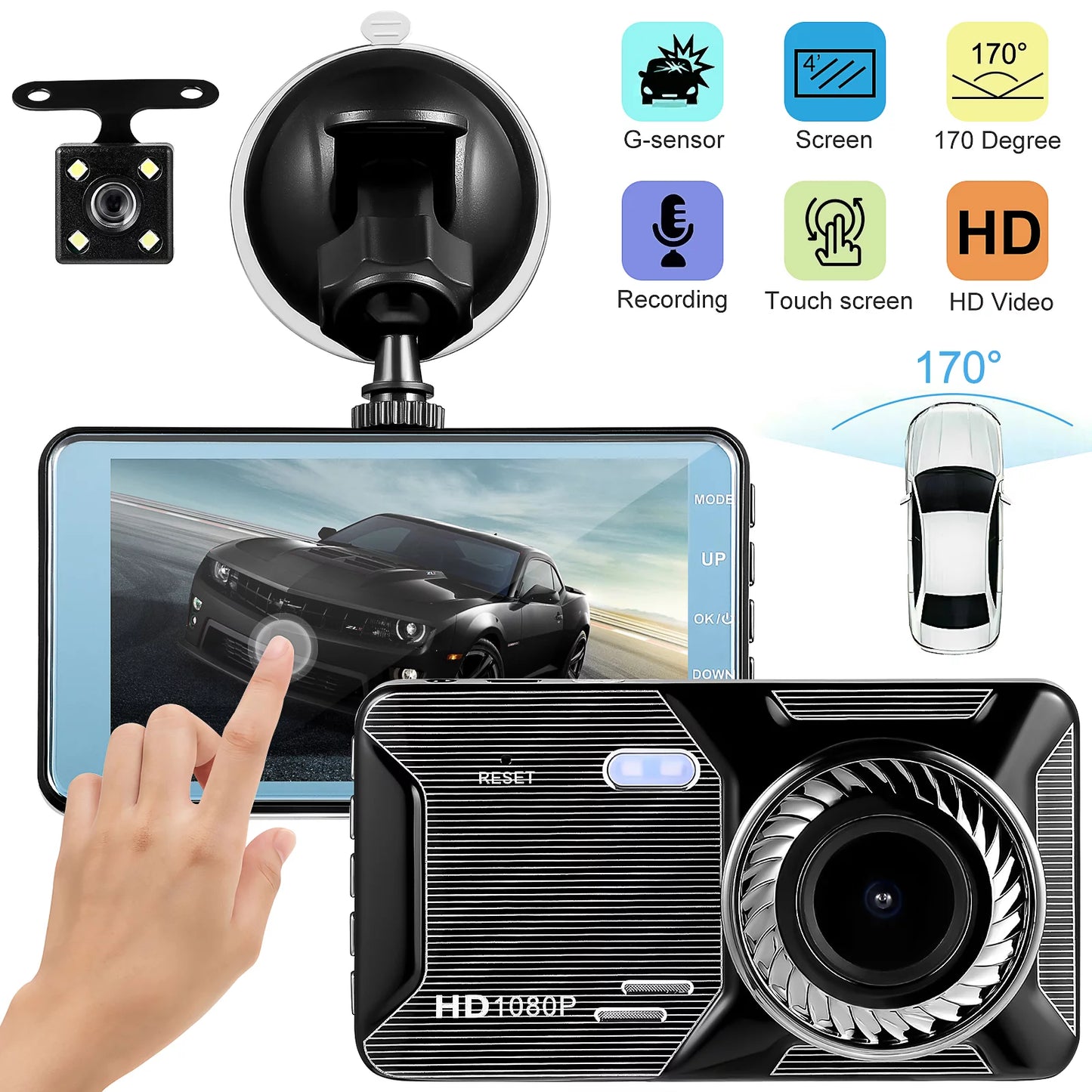 HD 1080p Dash Cam with Rear View Camera